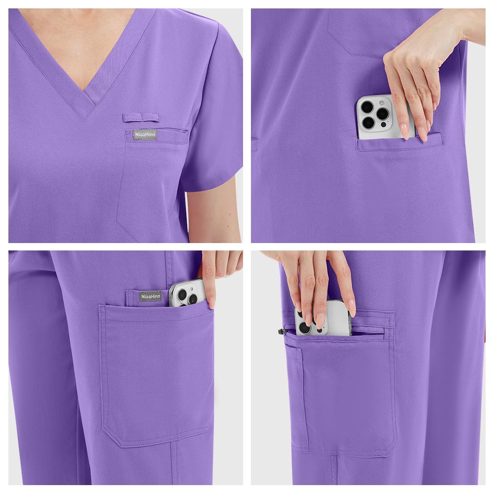 Hospital Doctor Hand Wash Short Sleeve Set V-Neck Fashion Women'S Casual Wear Pet Hospital Hand Wash