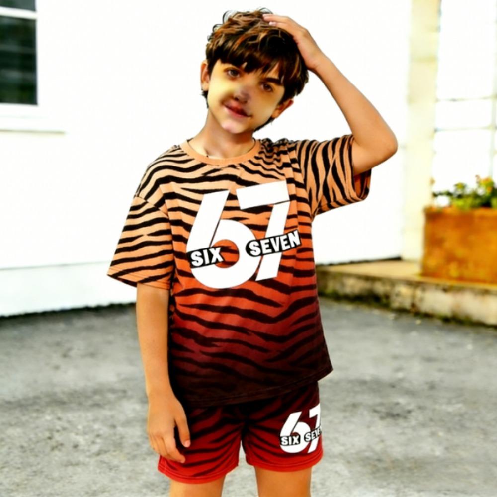 Zebra Gradient Color 67 Printed Kids T-shirt and Shorts 2 Piece Set Summer Casual Outfit for Boy's and Girl's Kids Clothing Top