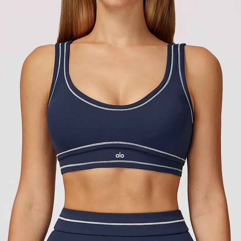 

Oiob New High Strength Beautiful Vest Women Tight Yoga Fitness Sports Bra Shockproof Quick-Drying With Chest Pad Underwear Micro Blue (Bra) M