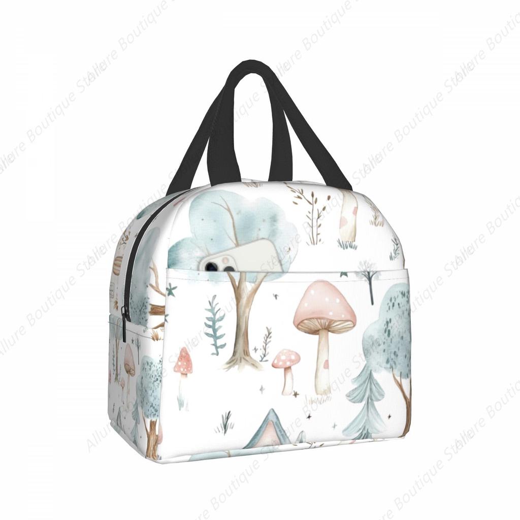 Forest mushroom Lunch Bag Waterproof Insulated Canvas Cooler Bag Thermal Cold Food Picnic Travel Tote for Women Children