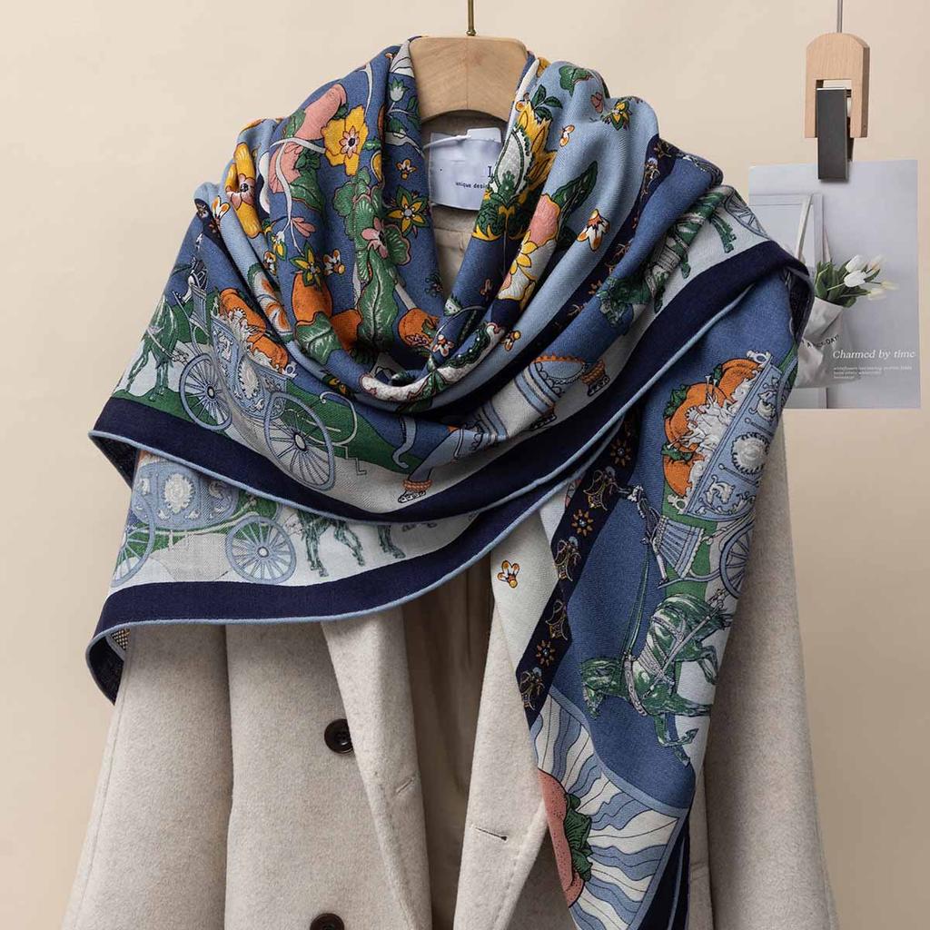 130*130cm 30% Seide +70% Wolle Schal Retro Vintage Luxuriös Weich Stola Groß Warm Winter Wickeltuch für Damen