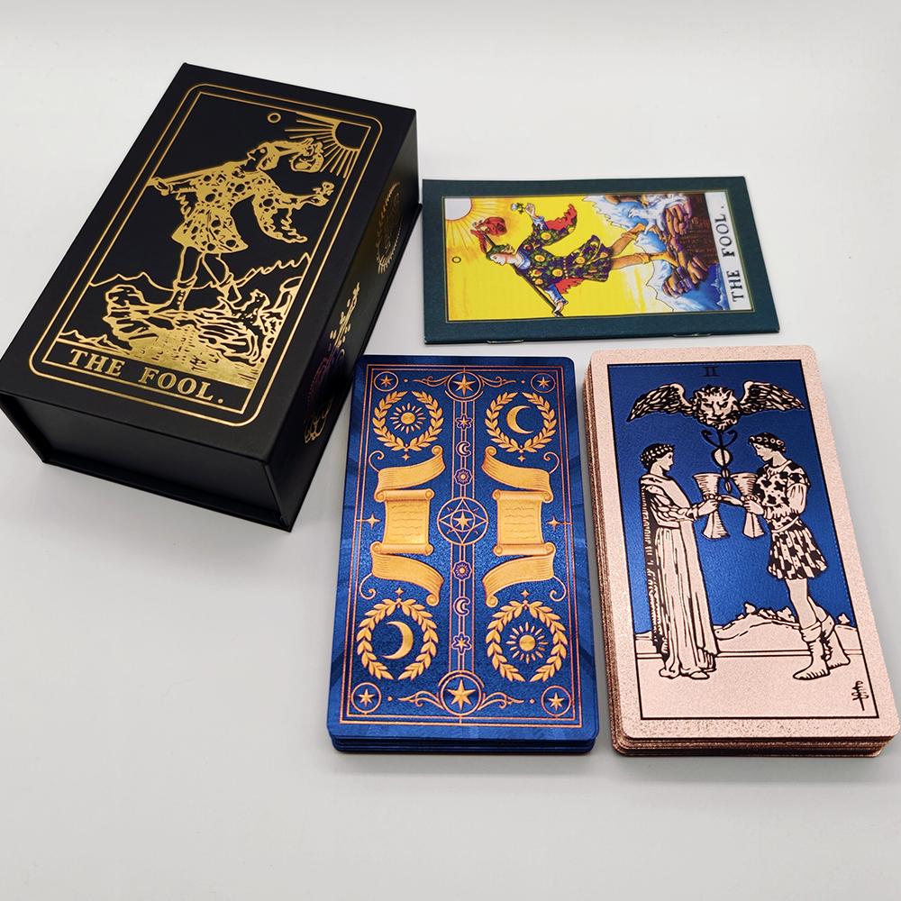 Gold Foil Tarot Cards Waterproof PVC Hot Stamping Board Game with Guidebook for Beginners