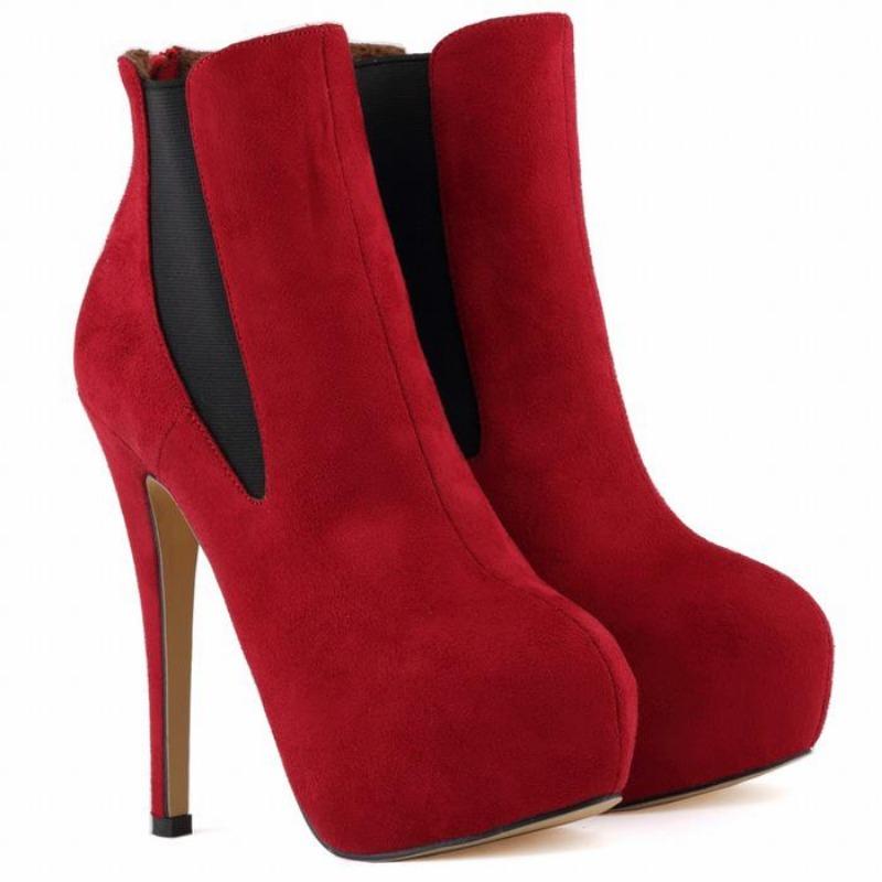 Große Größe 35-43 Damenstiefel 14cm Extrem High Heels Winter Herbst Kurze Stiefelette Sexy Plateau Casual Schwarze Party Schuhe