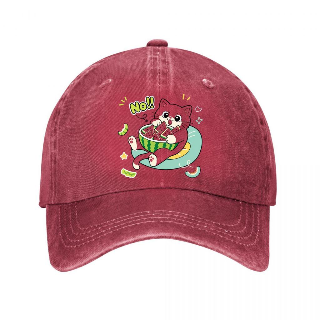 Playful Cat Snack Lover Illustration New Vintage Washed Cotton Baseball Cap Sun Hats
