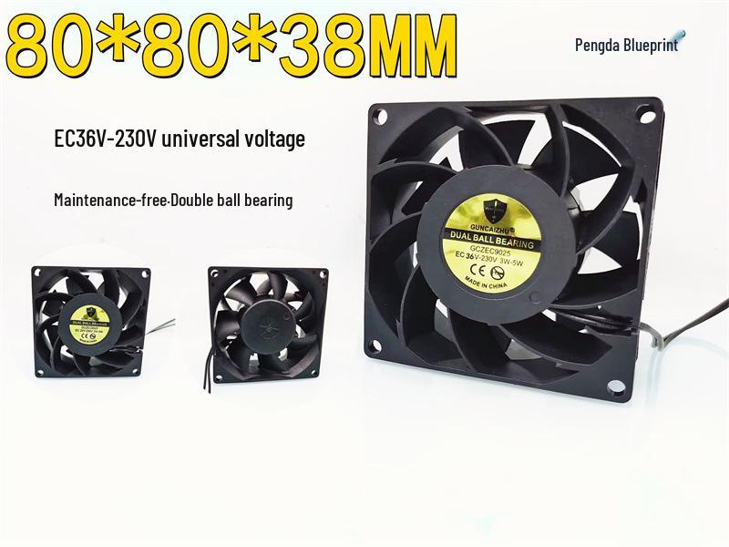 8038 8CM Dual Ball Bearing Fan, 36V-230V High-Speed Heat Dissipation