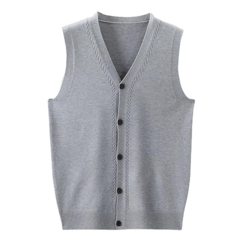Men's Wool V-Neck Vest: Autumn/Winter Middle-Aged Casual Knitted Thick Cardigan