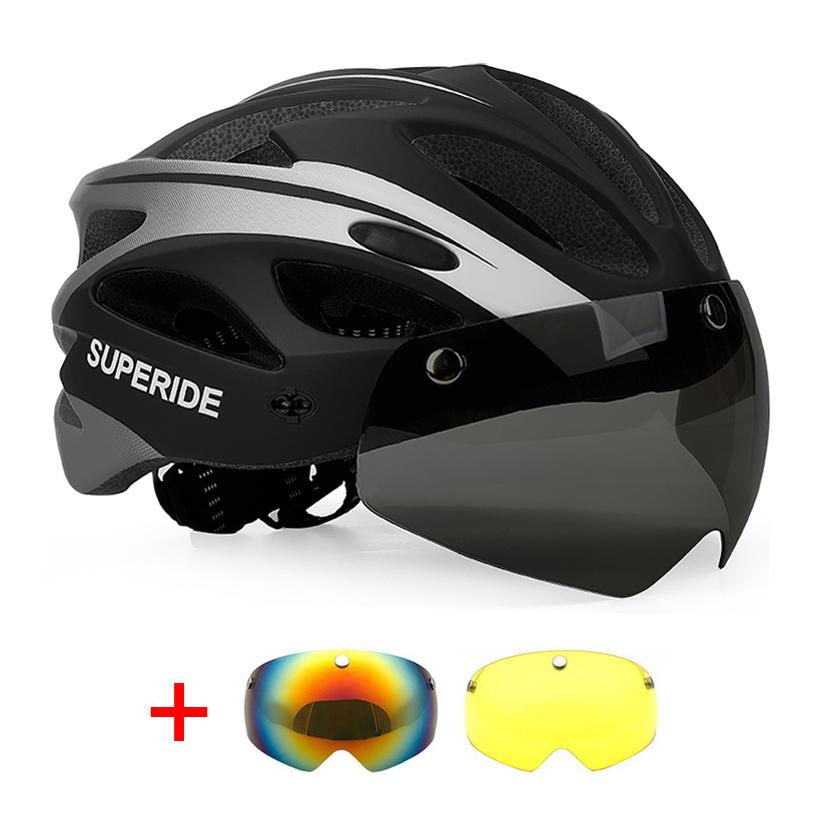 Casco de Bicicleta de Carretera Recargable Superide para Hombres y Mujeres Casco de Ciclismo con Visera y Luz Trasera Casco Deportivo para Bicicleta de Montaña MTB con Gafas