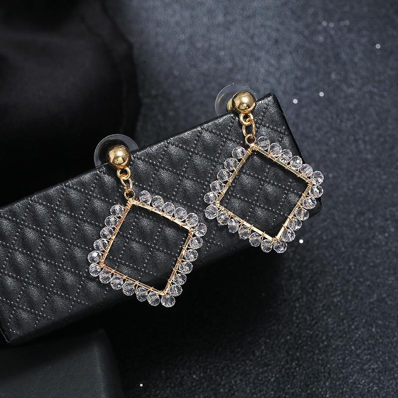 Original fashion personality retro crystal stud earrings female simple temperament versatile long earrings show face thin earrings