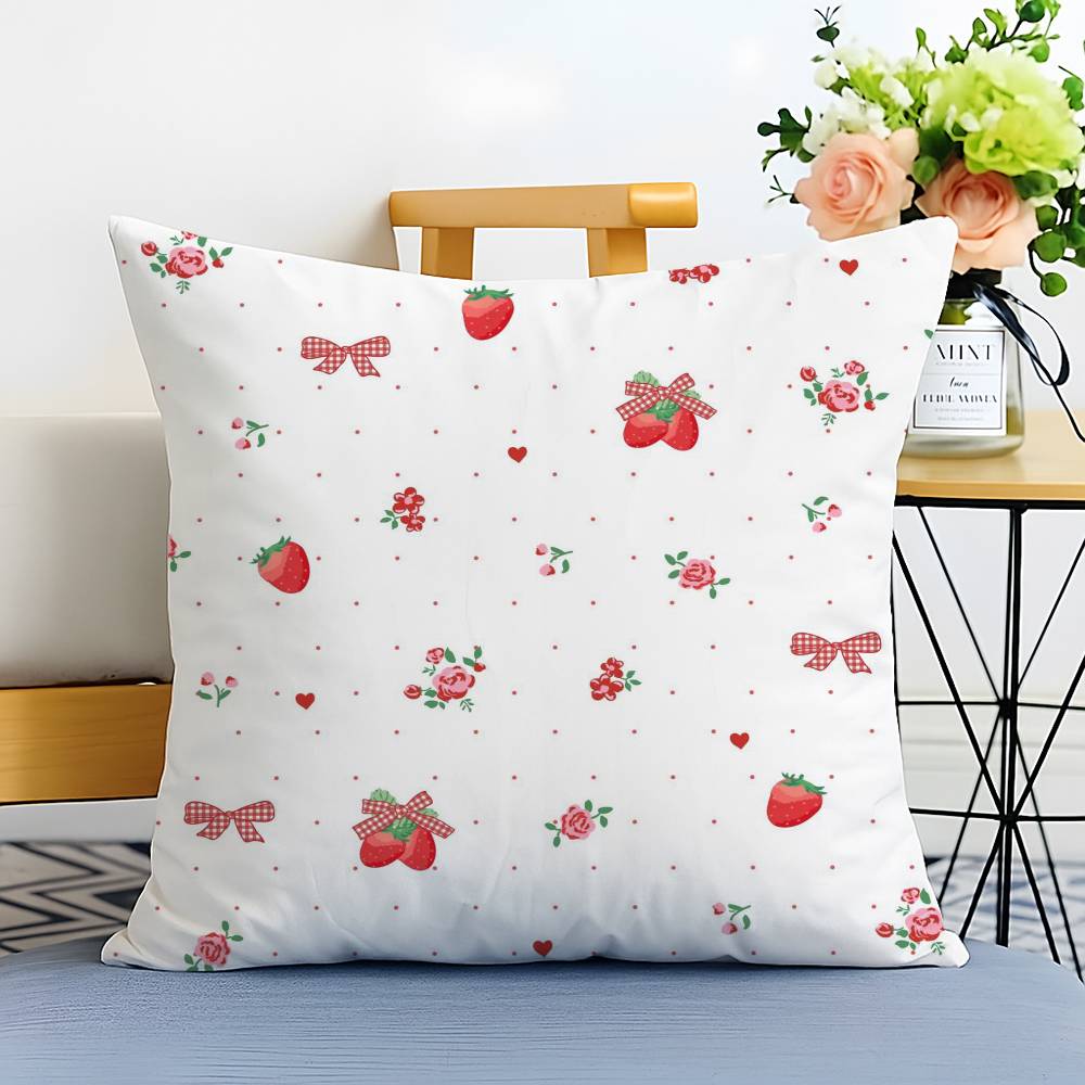 Elegant Strawberry Flowers Print Pillow Case Printed Brushed Fleece Pillow Baby Skin-Touch Eco-Friendly Dye-Sublimat