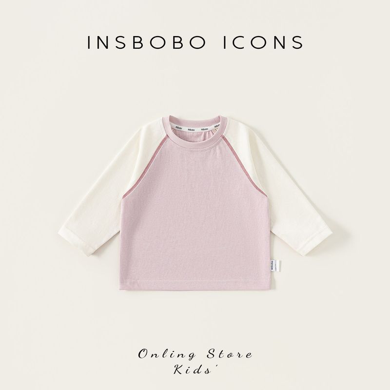 Insbobo Children s Tops 2026 Spring New Boys  Long-Sleeved T-Shirts Girls  Raglan Sleeve Clothes Early Spring Outfits Pink 90