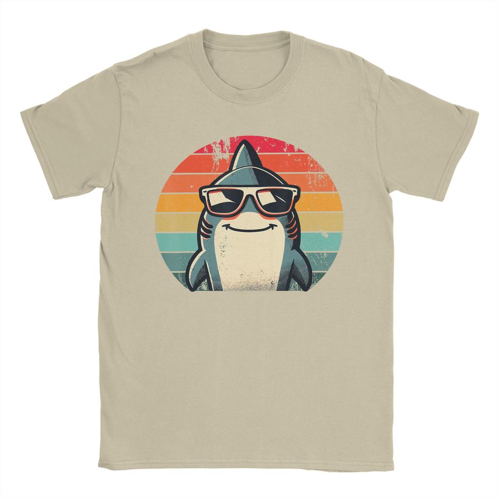 Cool Retro Shark in Sunglasses 80s 90s Funny Shark T Shirt for Unisex TShirts Round Collar Tee Shirt Short Sleeve Clothes Unique