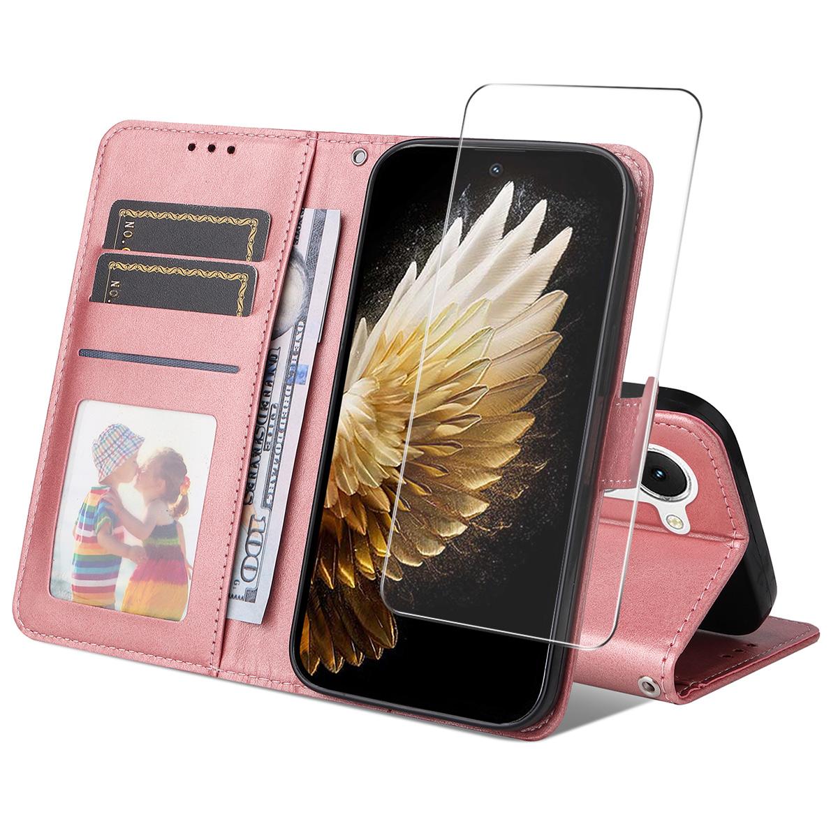 

For TECNO Spark 40 Pro 4G PU Leather Wallet Case Phone Stand Cover with Tempered Glass Pink