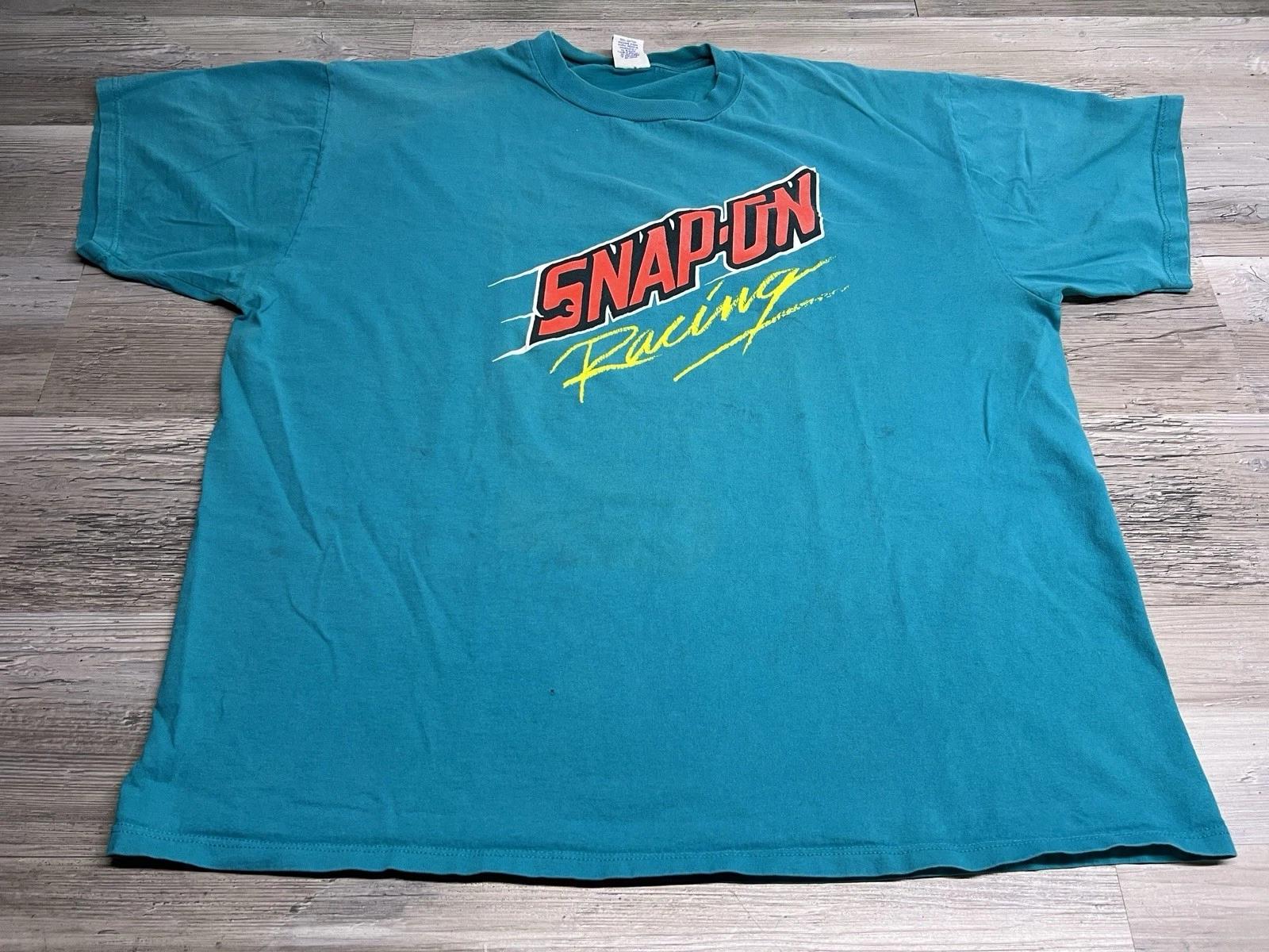 Vintage Snap On Tools Racing Team Graphic Green T-Shirt Mens Size 2XL Spell Out S