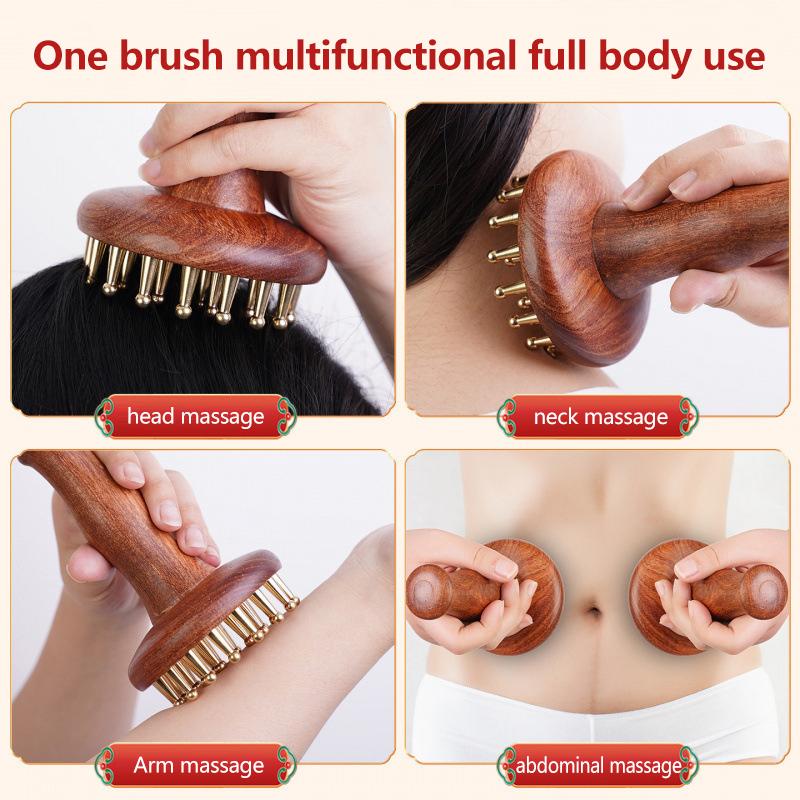 29-Tooth Solid Brass Meridian Brush Craftsmanship Wooden Handle Massager Brush Multipurpose Beauty & Body Shaping Massage Tool
