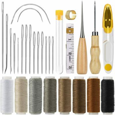 29Pcs Leather Sewing Kit Sewing Stitching Needles Thread Cord Measuring Tape Sewing Thimble DIY
