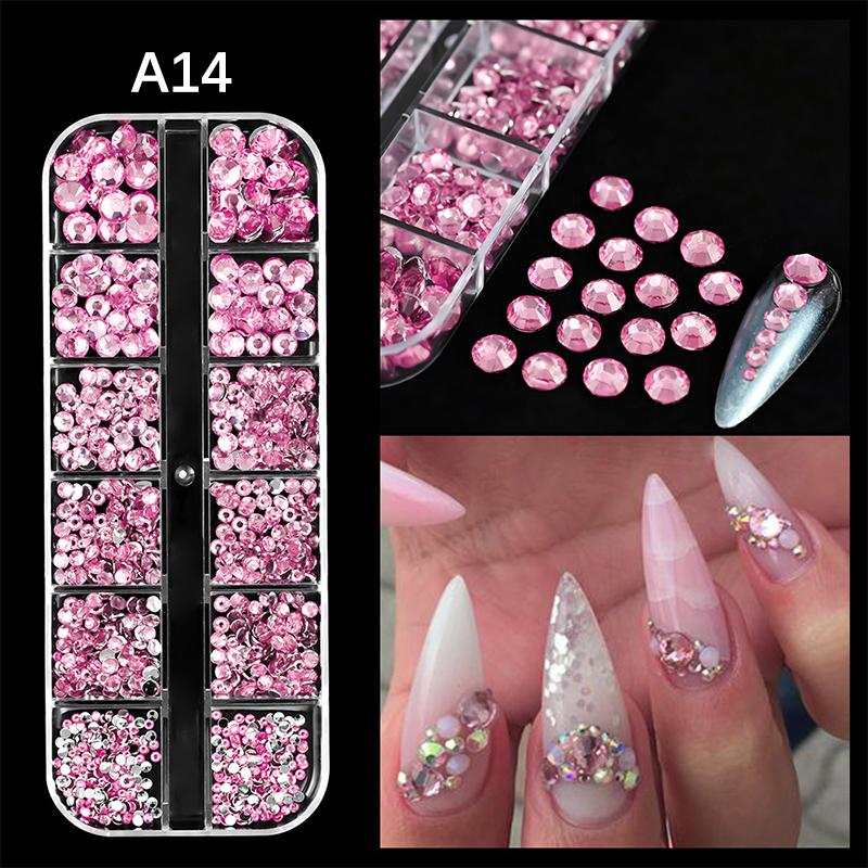 

Rhinestone Nail Art 12 Grids Colorful Flatback Crystal Gems Diy Manicure Decor 3D Nail Diamond For Makeup, Nails, And Crafts A14