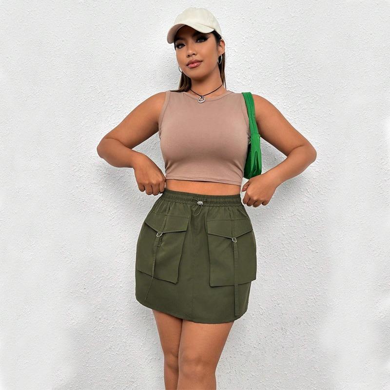 Mini jupe cargo décontractée pour femme, couleur unie, jupe courte Y2K, moulante avec poches à rabat, taille haute, jupe de banlieue mode
