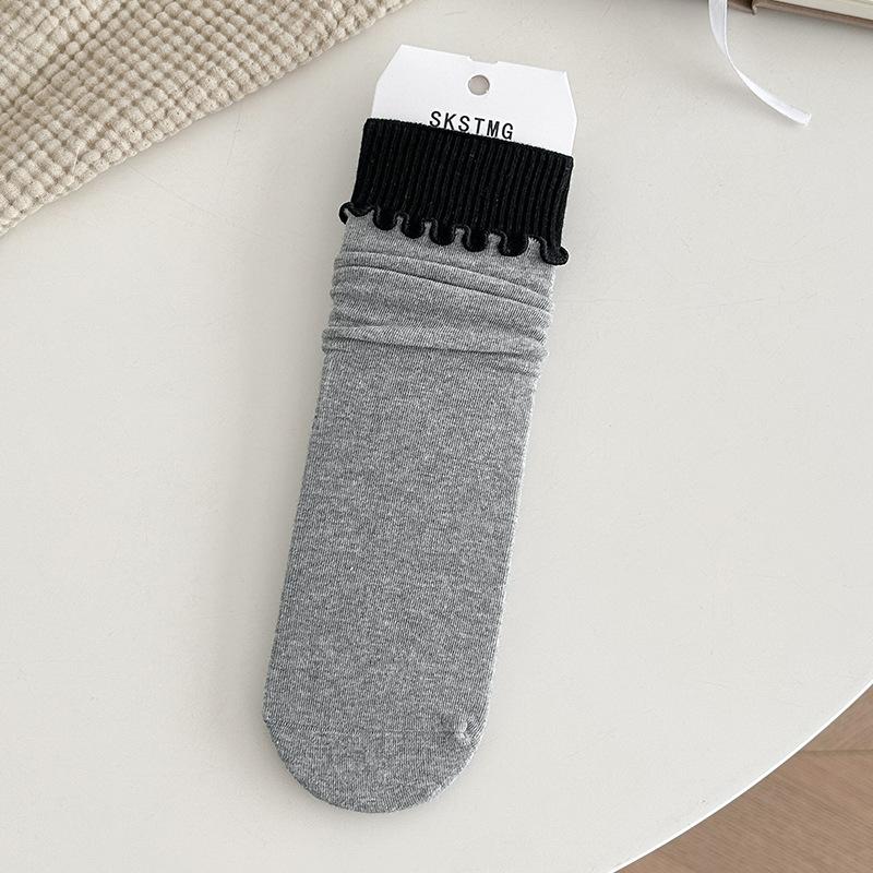 Female Spring and Autumn All Match Match Color Fungus Edge Roll Edge In The Tube Pile Cotton Socks