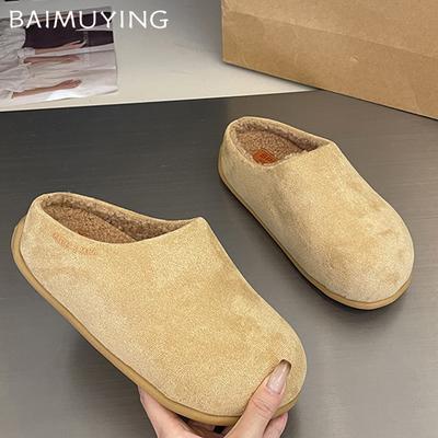 Damsko Plattformsskor Mules Plattor Tofflor Kort Plysch Bomullsskor 2024 Trend Vinter Varma Mysiga Vardagsskor Zapatillas Damer