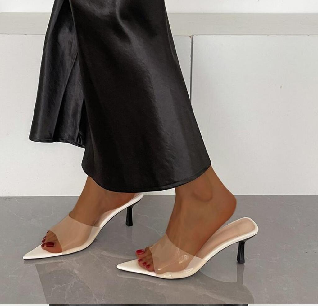 New Summer Women's High-heeled Sandals Pointed Toe Patent Leather High-heeled Slippers Stiletto Lady Open-toed Club Style Pump