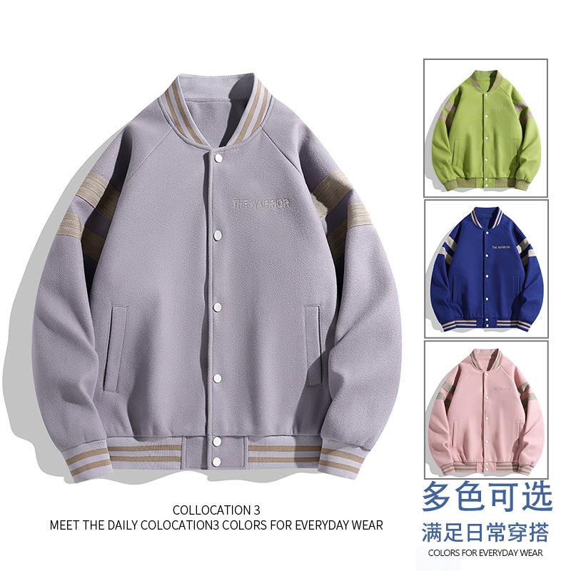 Spring and Autumn Men's Woolen Fabric Men's and Women's Jackets Are Trendy Loose and Versatile Baseball Uniforms and Athleisure Color-blocking Jackets