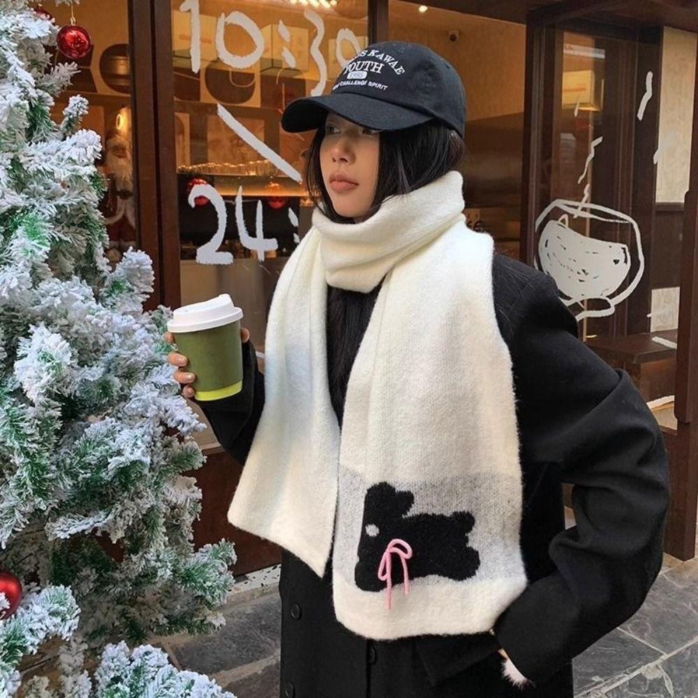 Polyester Scarf Thick Knitted Scarf Cute Shawl  Winter