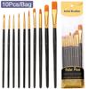 STONEGO 10Pcs/Bag Nylon Paint Brushes Set with Wooden Handles for Watercolor and Acrylic Painting Art Supplies and Stationery