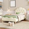 Upholstered Bed Running Light Effect Higher Bed Feet Without Mattress Wavy Headboard Changing LED Strip Sleep Faux Leather Dorm Apartment Single Bed