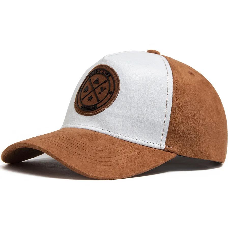 2025New Round Leather Labels Trendy Suede For Men Baseball Caps  Versatile Sun Hats Women's Hip-hop Visor Caps Outdoor Shade