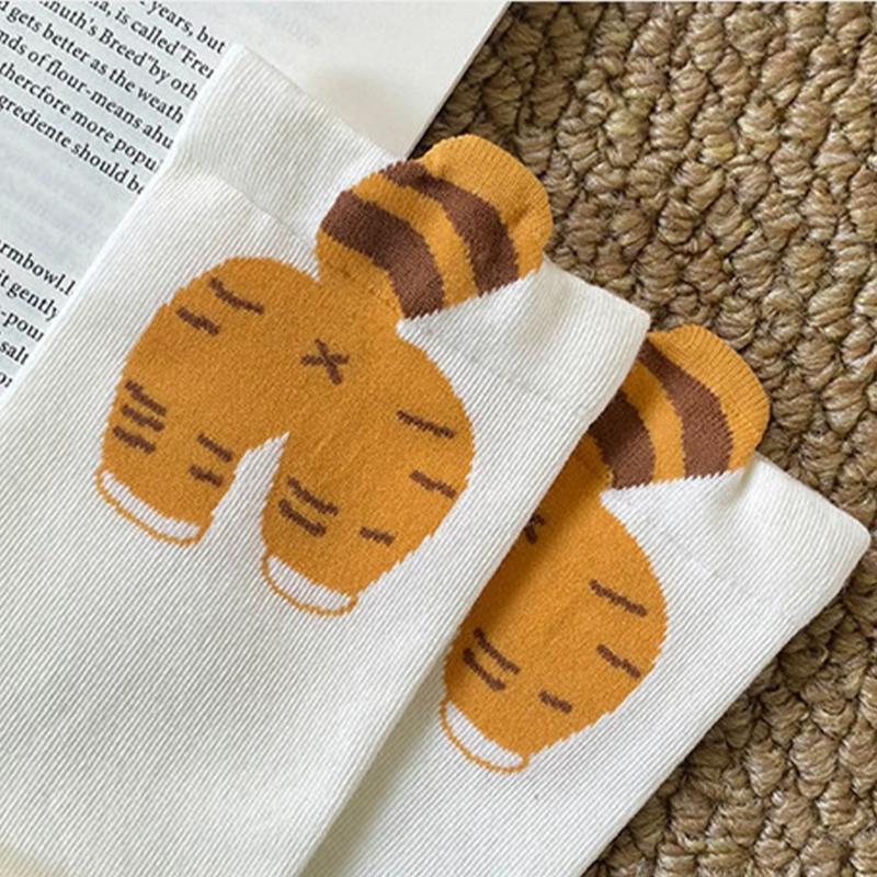 Calf Socks Cartoon Animal Pattern Socks Spring Autumn Cotton Stockings for Women Men Daily Wear Breathable