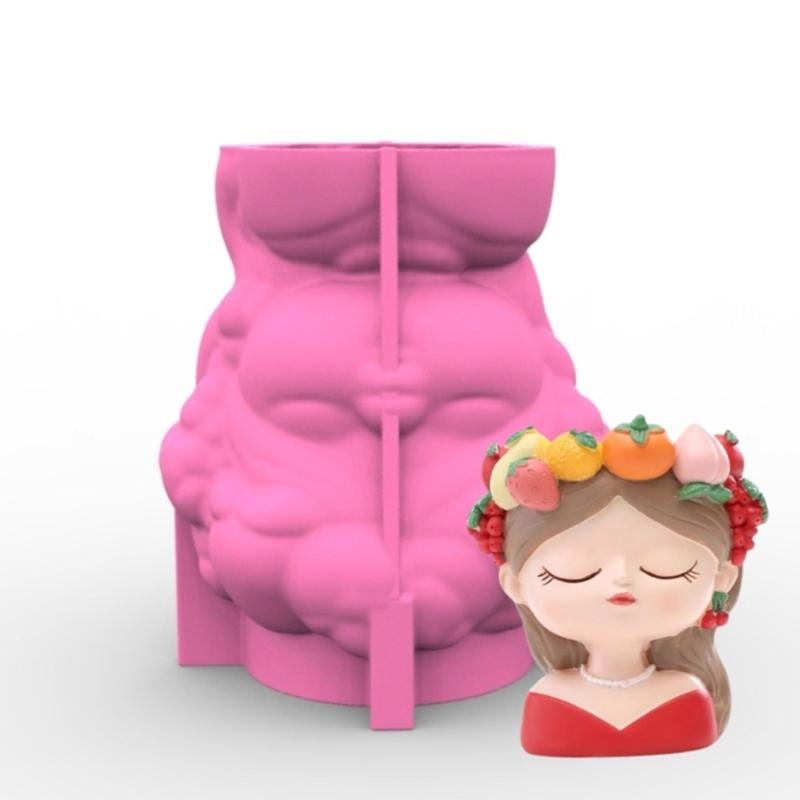 Creative Silicone Flower Pot Mold with Girl Design For Succulent Cement Crafts DIY Home Decors Reusable Gardening Tool