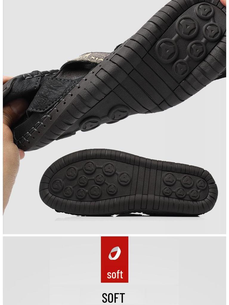 Męskie skórzane sandały Cross-Border Baotou: Buty z miękką podeszwą, antypoślizgowe, dwufunkcyjne, do noszenia na zewnątrz i na plaży.