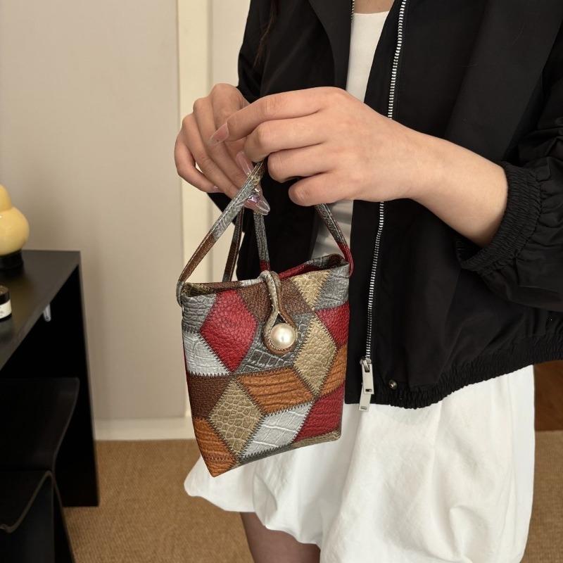 New thin fashion rhombus splicing small square bag plaid design soft leather material girl style crossbody A