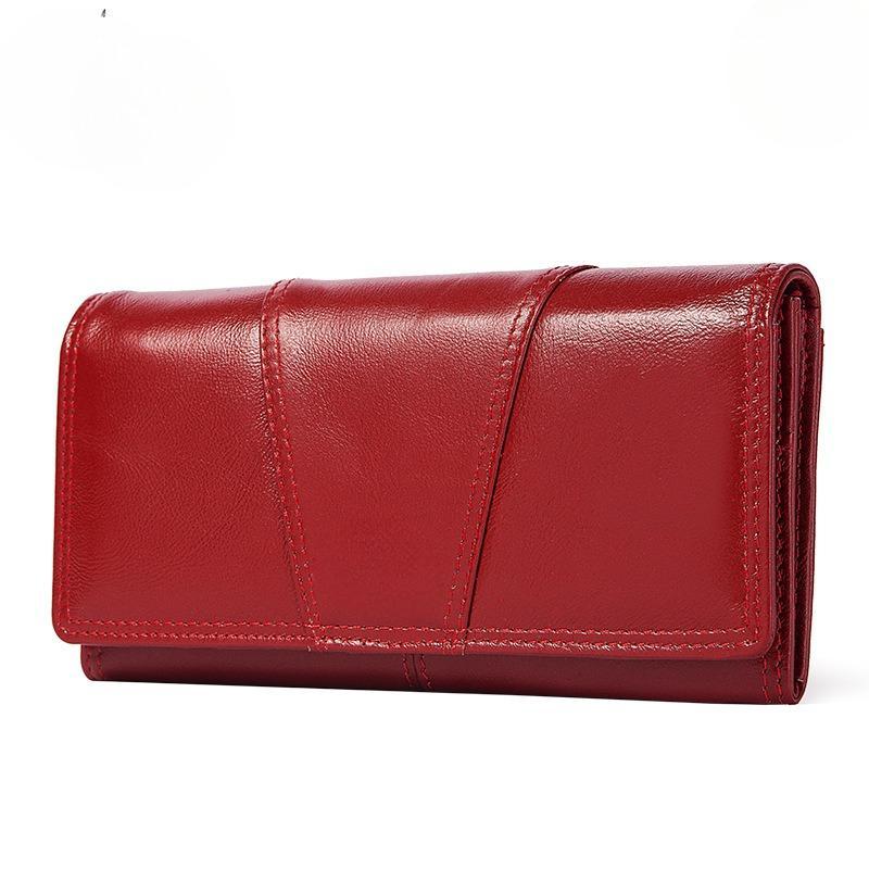 Leather Women's Purse Vintage Mobile Phone Change Holding Baotou Layer Cowhide Bag Long Purse
