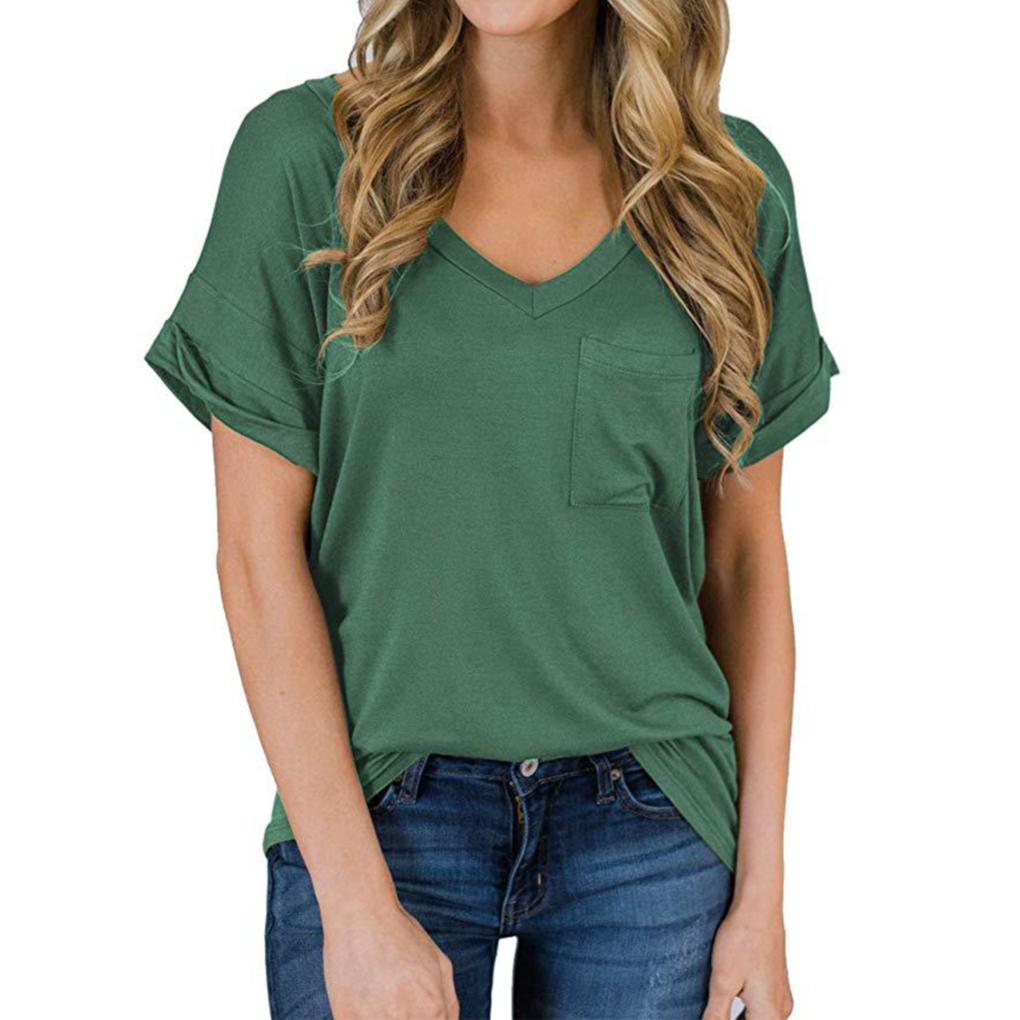 

Womens V-Neck Solid Color Short Sleeve T-Shirt xxl