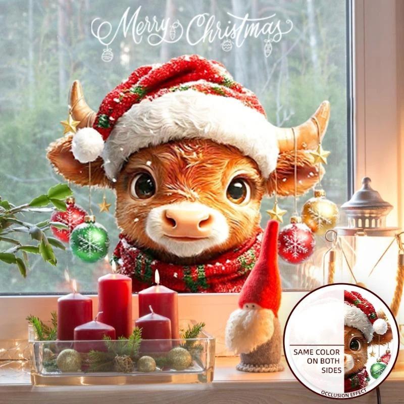 Cute Christmas Window Stickers Same Color Both Sides Self Adhesive Decals for Shopping Mall Home Shop Xmas Window Decor