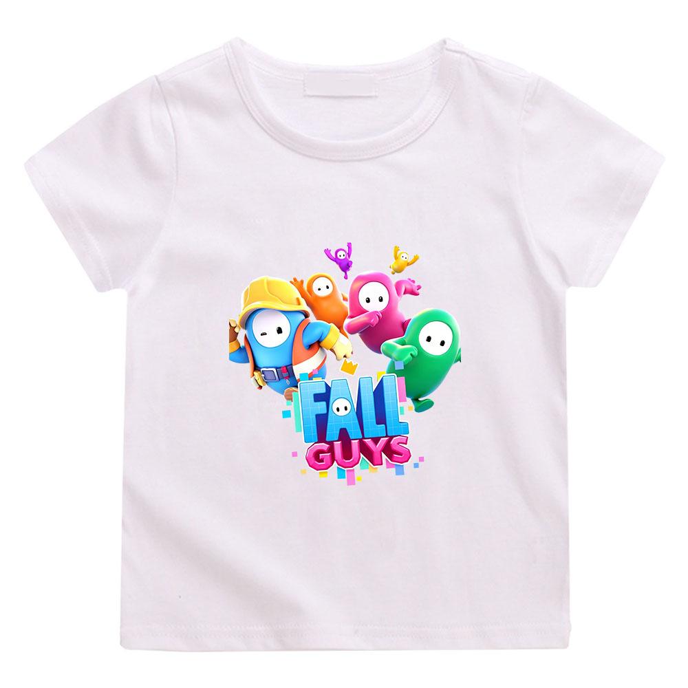 Camiseta Infantil Fall Guys 100% Algodón Camisetas Estampado Gráfico de Dibujos Animados Tops Casuales Niños Unisex Cuello Redondo Manga Corta Verano