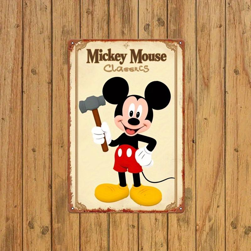 Vintage Mickey Mouse with Hammer Tin Sign - 5.08x20.32 Cm Wall Art for Home Studio, Living Room & Game Room | Classic Cartoon De
