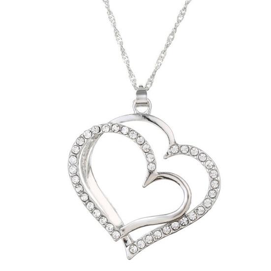 1 Set Women Necklace Earrings Set Hollow Out Heart Shape Rhinestone Decor Prom Party Hanging Earrings Pendant Clavicle Necklace