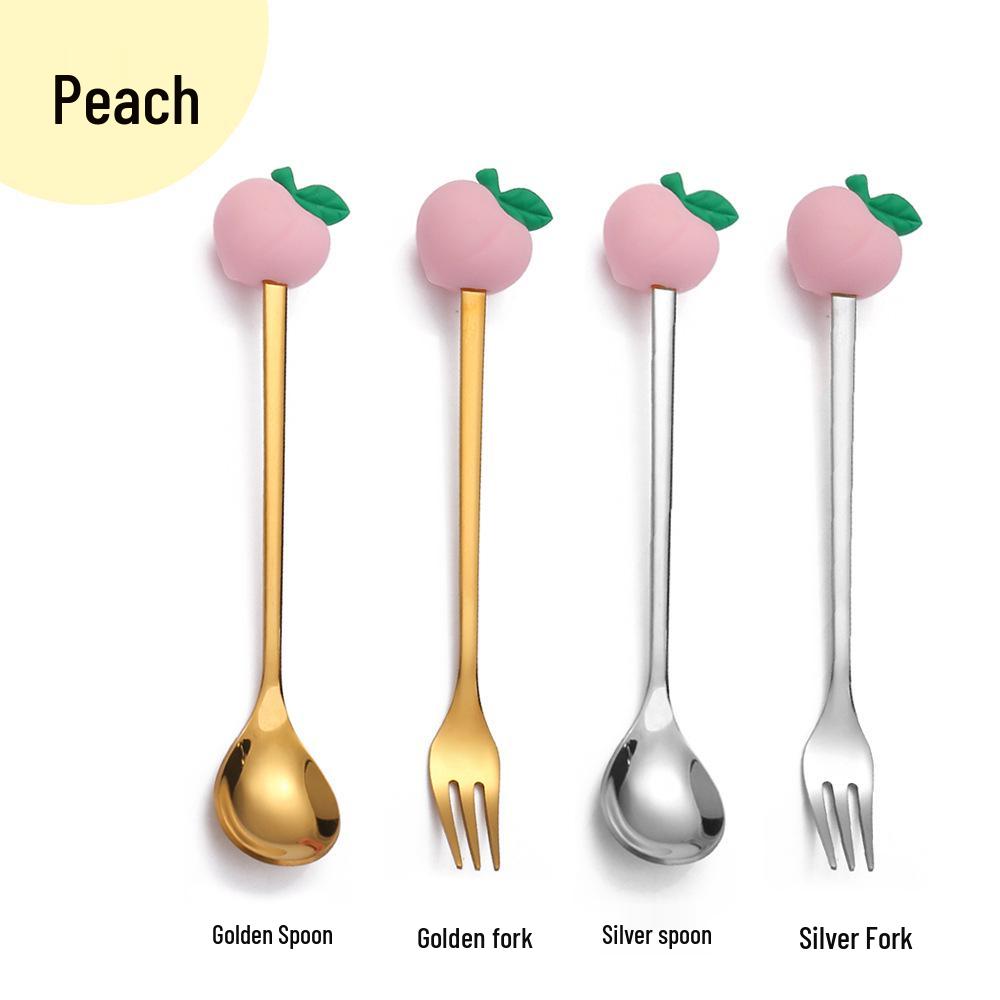 Cartoon Rabbit Christmas Dessert Spoon and Fork Set - Cute Party Favor Stirring Spoon
