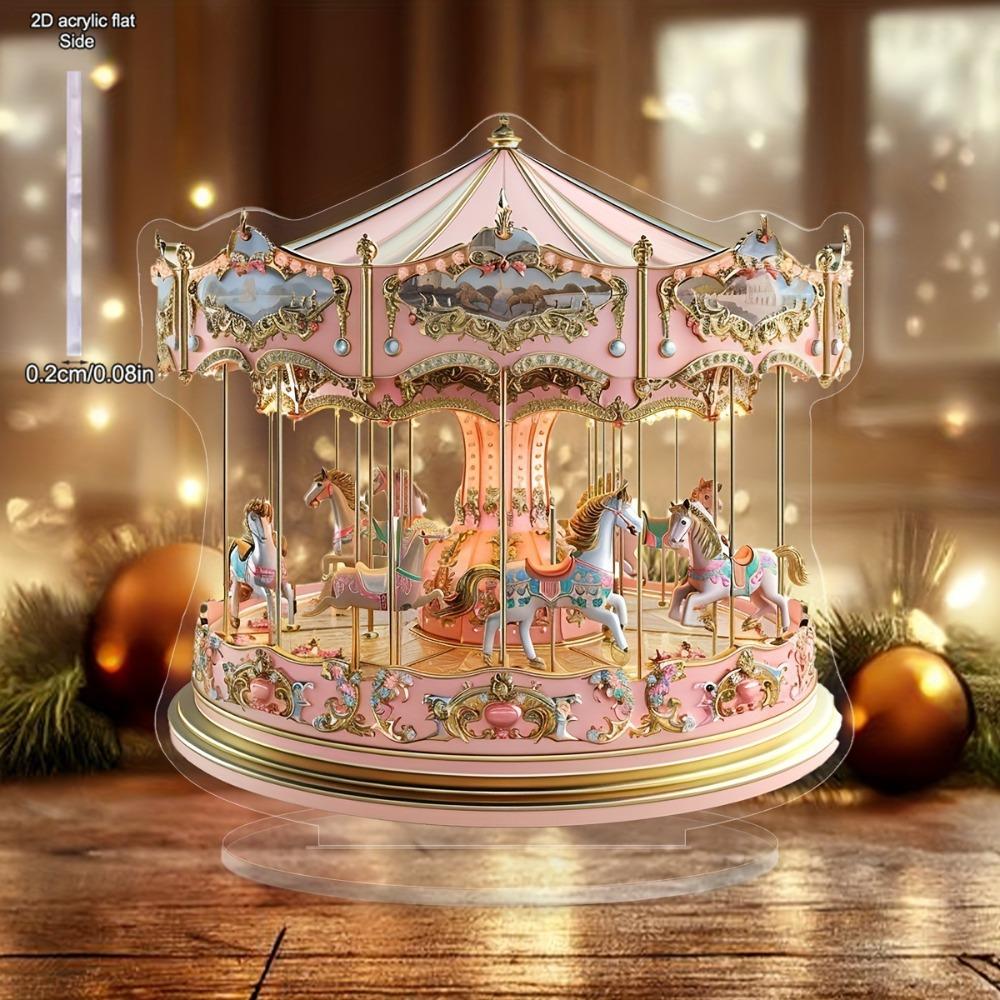 2D Flat Acrylic Dreamy Carousel Decoration, Indoor and Outdoor Decoration - No Battery/electricity Required, Free Day Decoration, Shop Decoration,