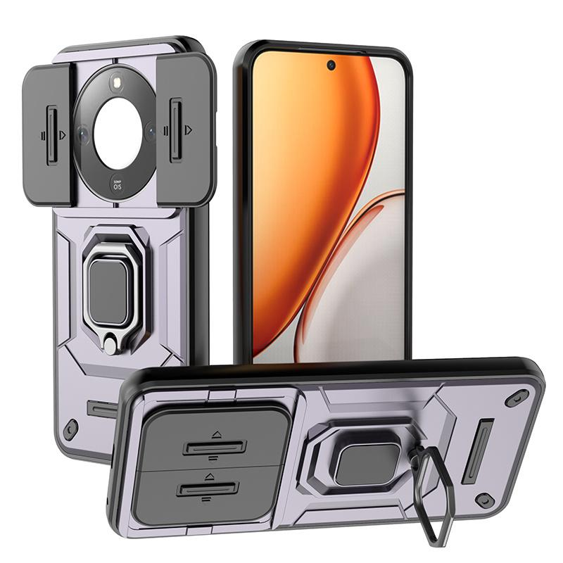 Armor Hard PC Funda For Huawei Honor X70 5G Slide Lens Camera Protection Ring Holder Back Cover Shockproof Magnet Coque Capa