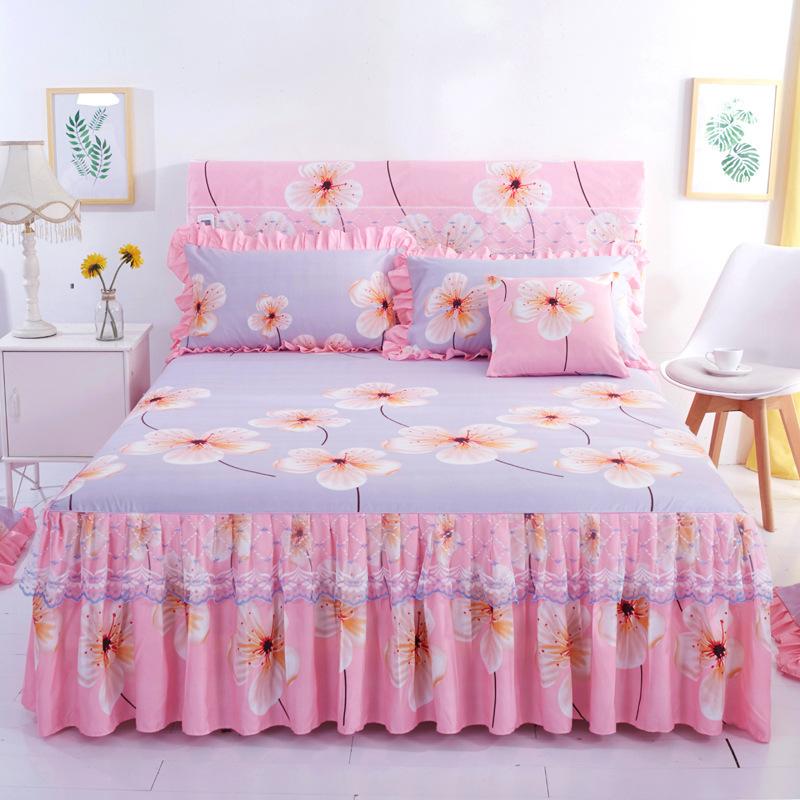 Fashion Lace Bedspread Soft Sanding Bed Skirt Queen Twin King Size Fitted Sheet Double Layer Ruffle