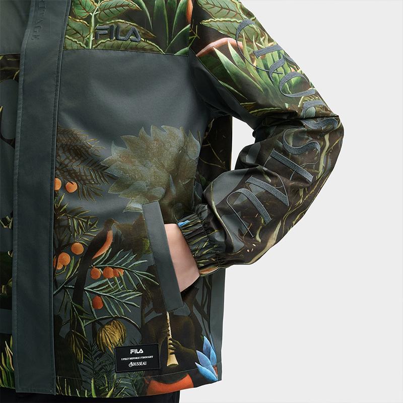 FILA X Rousseau Heritage Series Fashion Casual All-Over Print Loose Hooded Jacket Men jackets Green F11M448705F-ZA