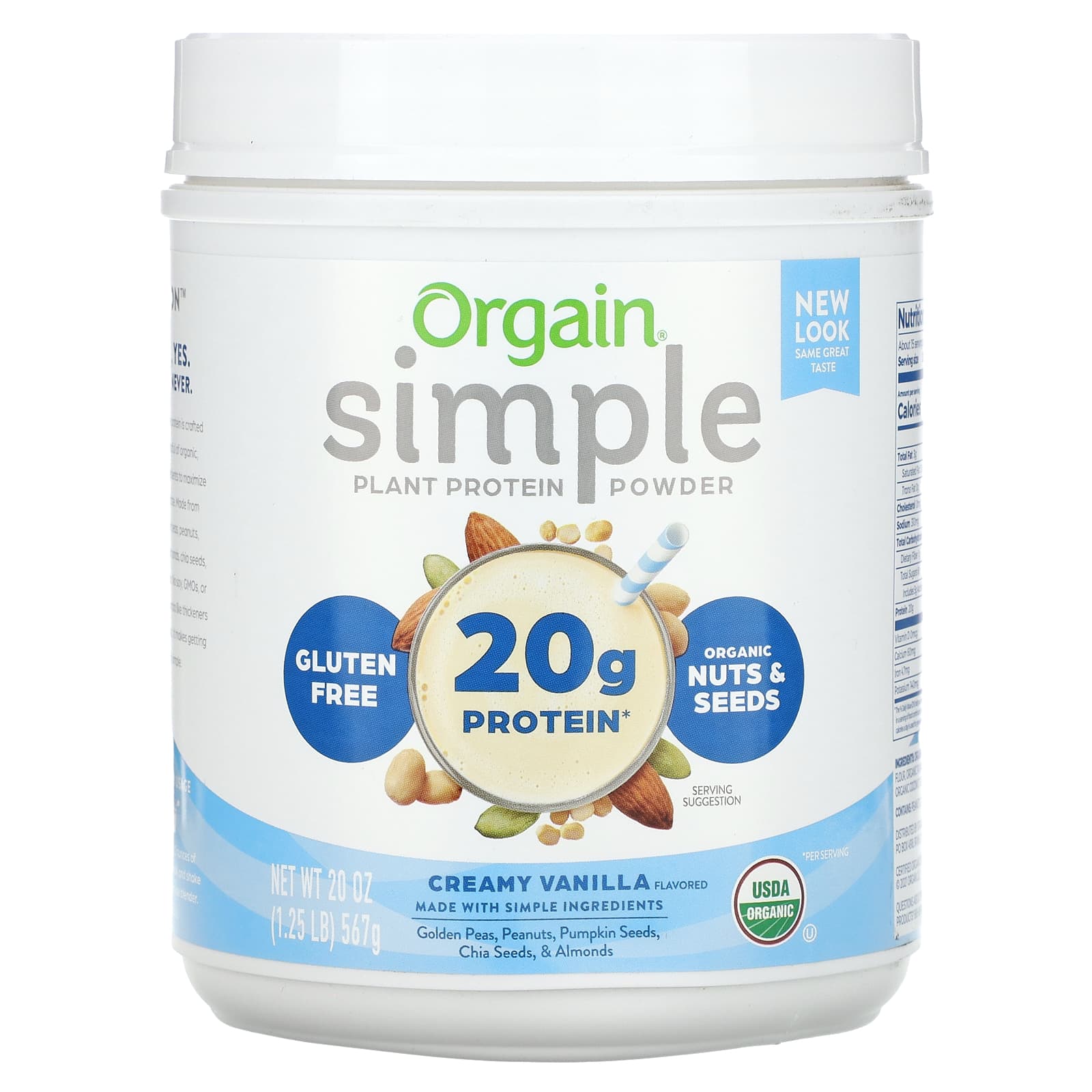 

Orgain, simple, plant-based protein powder, creamy vanilla, 567g (20oz)