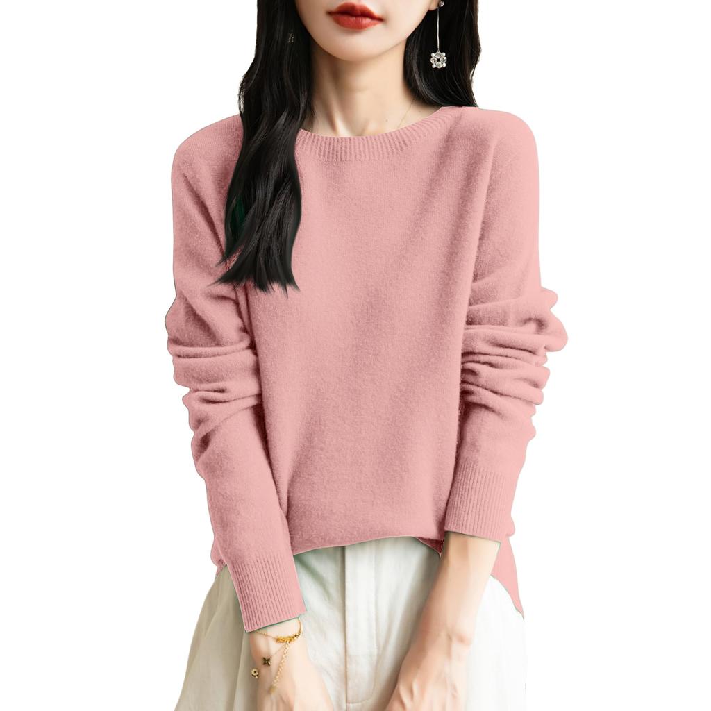 Women's Fashion Knit Round Neck Pullover Base Layer Sweater Color Long Sleeve Top