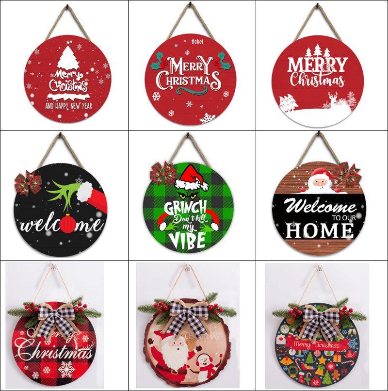 Christmas Wooden Hanging Welcome Sign - Dual-Use Decoration for Shop or Home