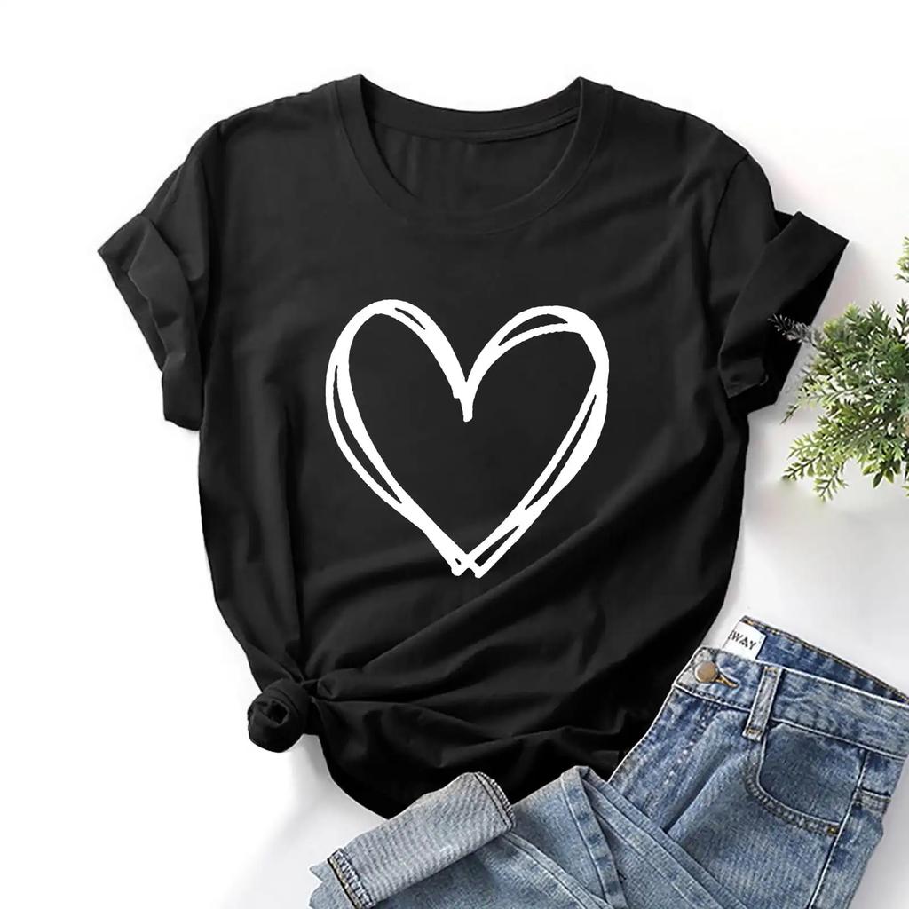 Womens Fashion Women Valentine's Day Print Sleeve T-shirt Novelty Graphic Summer Savings Clearance Summer Tops for Streetwear