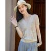 Demana Women's Summer V-Neck Lace Trim Knit Top