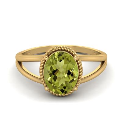 9X7MM Oval Peridot 925 Sterling Silver Gold Vermeil Solitaire Split Shank Women Wedding Ring
